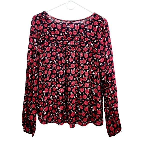 Haute Monde Floral Boho Blouse Black & Red Long Sleeve Size Small - Picture 2 of 11